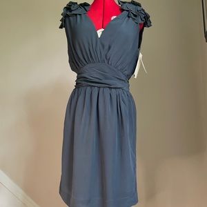 Deep V 100% silk gray dress